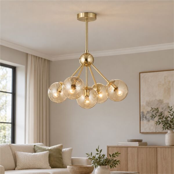 Meyo 5Li Gold Bal Camlı Modern Genç Odası Yatak Odası Salon Avize