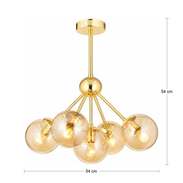 Meyo 5Li Gold Bal Camlı Modern Genç Odası Yatak Odası Salon Avize
