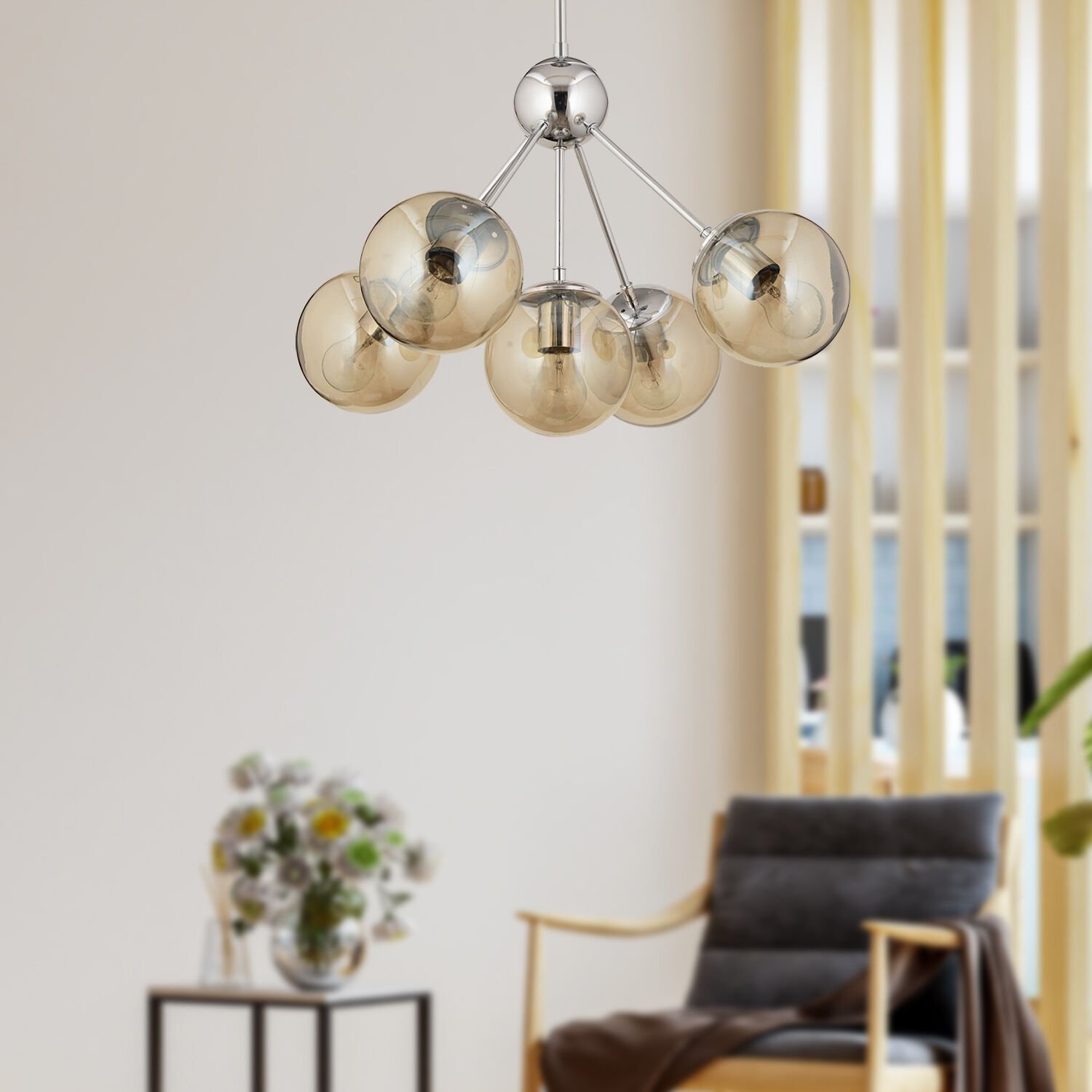 Meyo 5Li Krom Bal Camlı Modern Genç Odası Yatak Odası Salon Avize