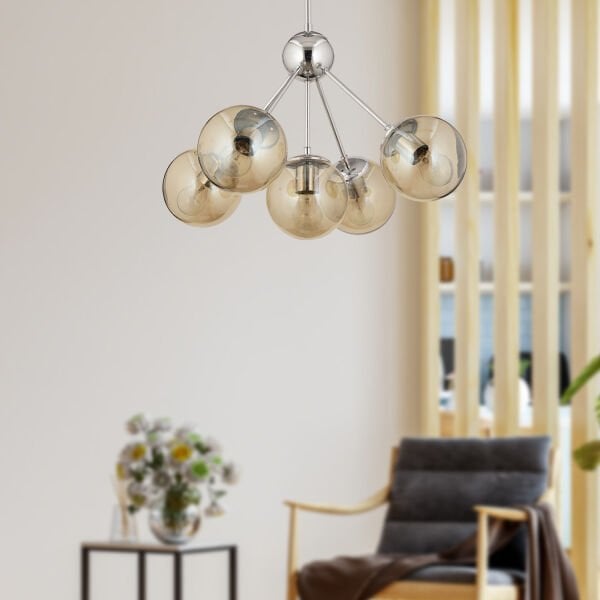 Meyo 5Li Krom Bal Camlı Modern Genç Odası Yatak Odası Salon Avize