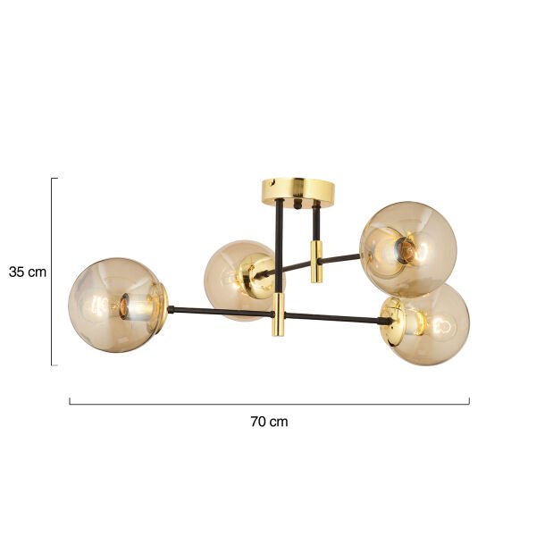 Maral 4Lü Siyah Gold Bal Camlı Modern Koridor Mutfak Salon Retro Avize