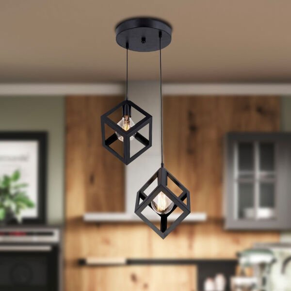 Cup 2Li Siyah Sarkıt Modern Genç Odası Mutfak Retro Salon Sarkıt Avize