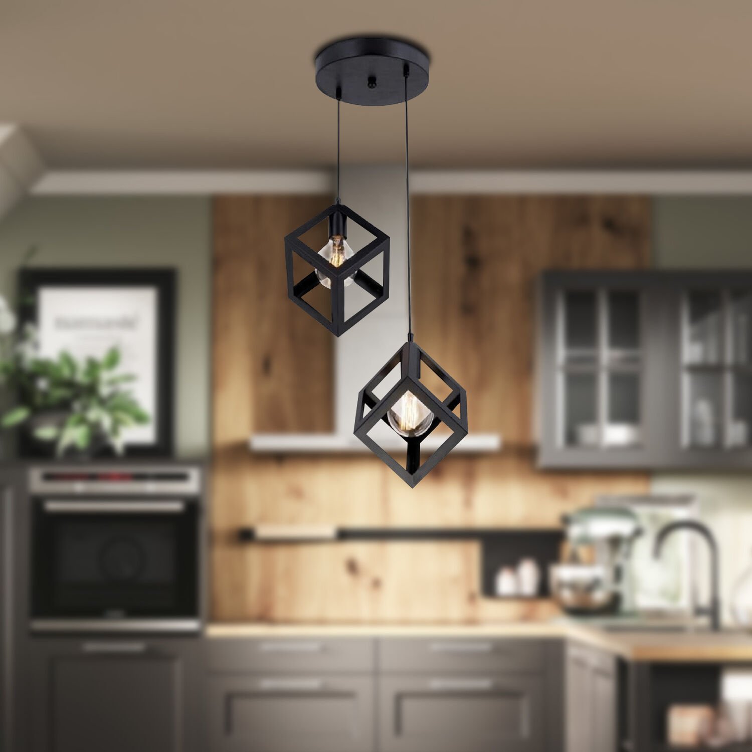 Cup 2Li Siyah Sarkıt Modern Genç Odası Mutfak Retro Salon Sarkıt Avize