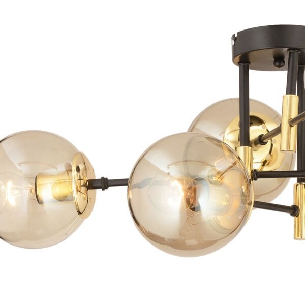 Maral 6Lı Siyah Gold  Bal Camlı Modern Genç Odası Yatak Odası Retro Salon Avize