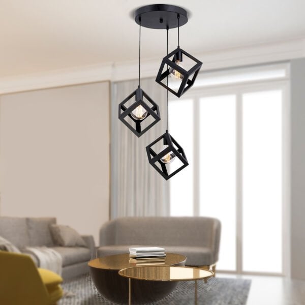 Cup 3Lü Siyah Sarkıt Modern Genç Odası Mutfak Retro Salon Sarkıt Avize