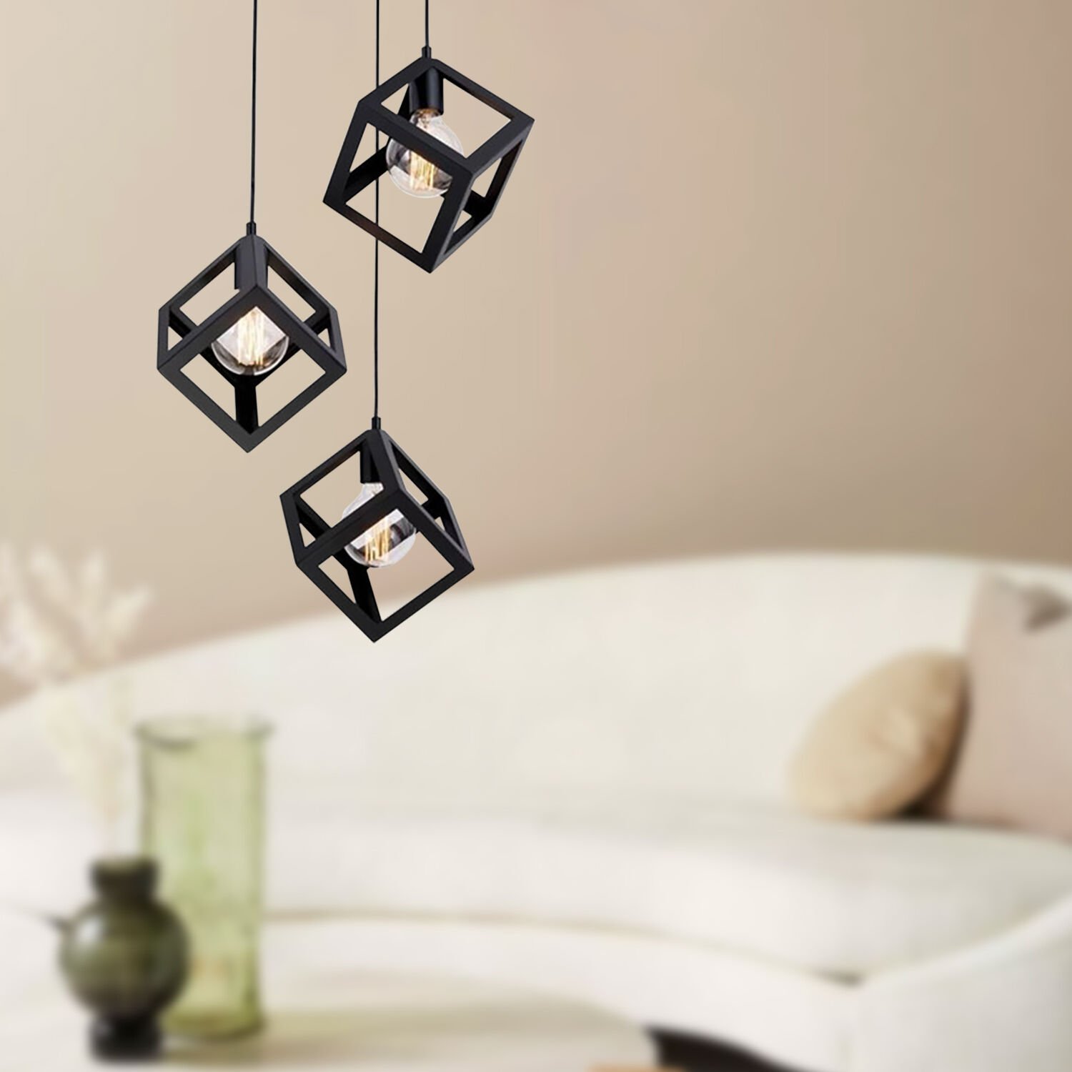 Cup 3Lü Siyah Sarkıt Modern Genç Odası Mutfak Retro Salon Sarkıt Avize