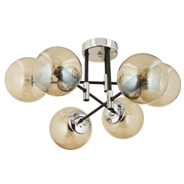 Maral 6Lı Siyah Krom Bal Camlı Modern Genç Odası Yatak Odası Retro Salon Avize