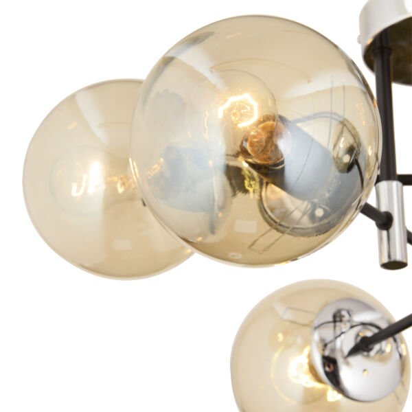 Maral 6Lı Siyah Krom Bal Camlı Modern Genç Odası Yatak Odası Retro Salon Avize