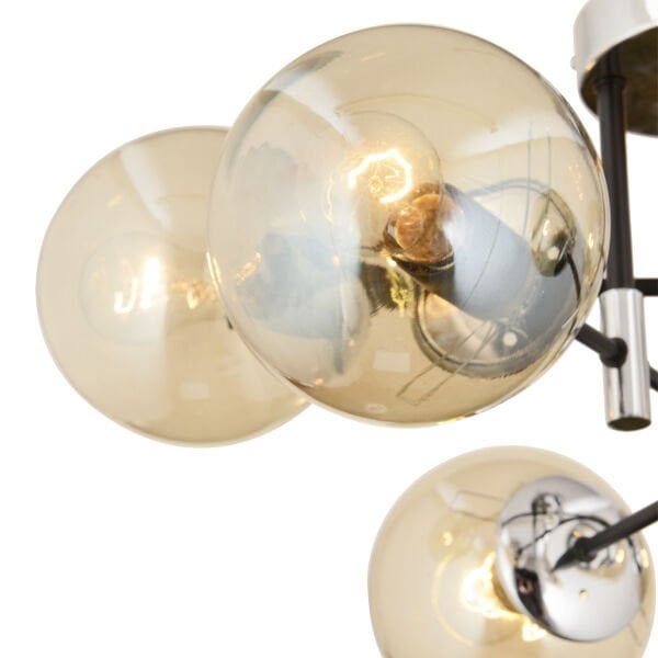 Maral 6Lı Siyah Krom Bal Camlı Modern Genç Odası Yatak Odası Retro Salon Avize