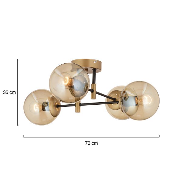 Maral 4Lü Siyah Eskitme Bal Camlı Modern Genç Odası Yatak Odası Retro Salon Avize