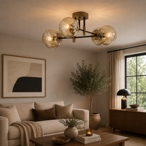 Maral 4Lü Siyah Eskitme Bal Camlı Modern Genç Odası Yatak Odası Retro Salon Avize