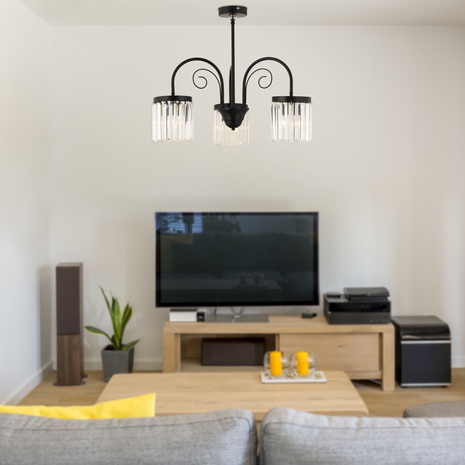 Matias 3Lü Siyah Kristalli, Taşlı Modern Tasarım Kristal Salon Avize