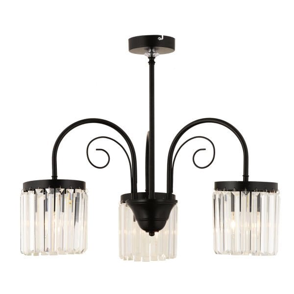 Matias 3Lü Siyah Kristalli, Taşlı Modern Tasarım Kristal Salon Avize