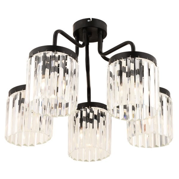 Ayan 5 Li Siyah Kristalli Taşlı Modern Tasarım Kristal Salon Avize