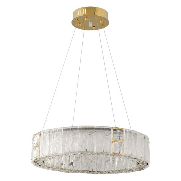 Rocco 50cm 3 Renkli Ledli 33 Watt Gold Kaplamalı Kristal Taşlı Sarkıt Led Salon Avize
