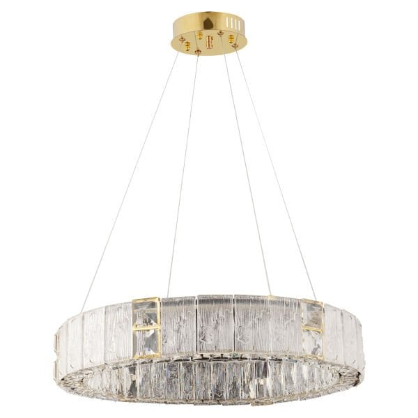 Rocco 60cm 3 Renkli Ledli 44 Watt Gold Kaplamalı Kristal Taşlı Sarkıt Led Salon Avize