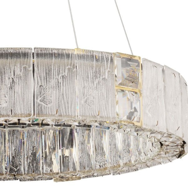 Rocco 60cm 3 Renkli Ledli 44 Watt Gold Kaplamalı Kristal Taşlı Sarkıt Led Salon Avize