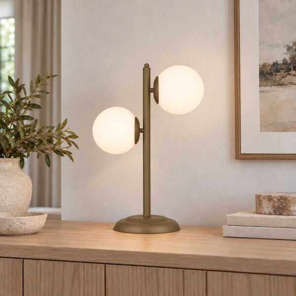 Siena 2Li Eskitme Boyalı Beyaz Camlı Masa Lambası Modern Tasarım -Yatak Odası-Salon Abajur