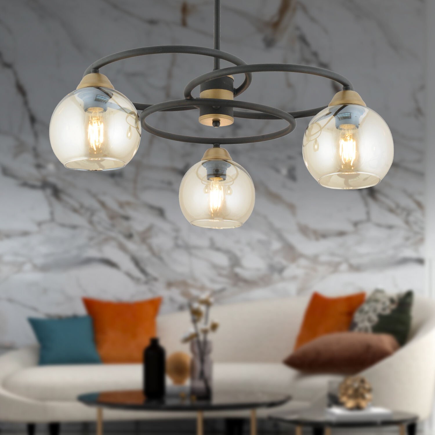 Püren 3Lü Siyah Modern Genç Odası Mutfak Retro Salon Avize