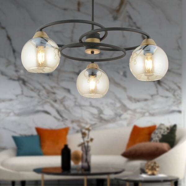 Püren 3Lü Siyah Modern Genç Odası Mutfak Retro Salon Avize