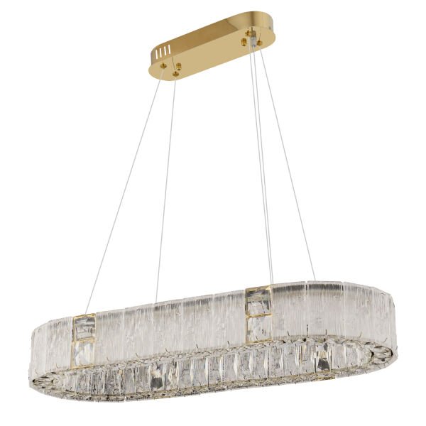 Rocco Elips 3 Renkli Ledli 49 Watt Gold Kaplamalı Kristal Taşlı Sarkıt Led Salon Yemek Masa Üstü Avize