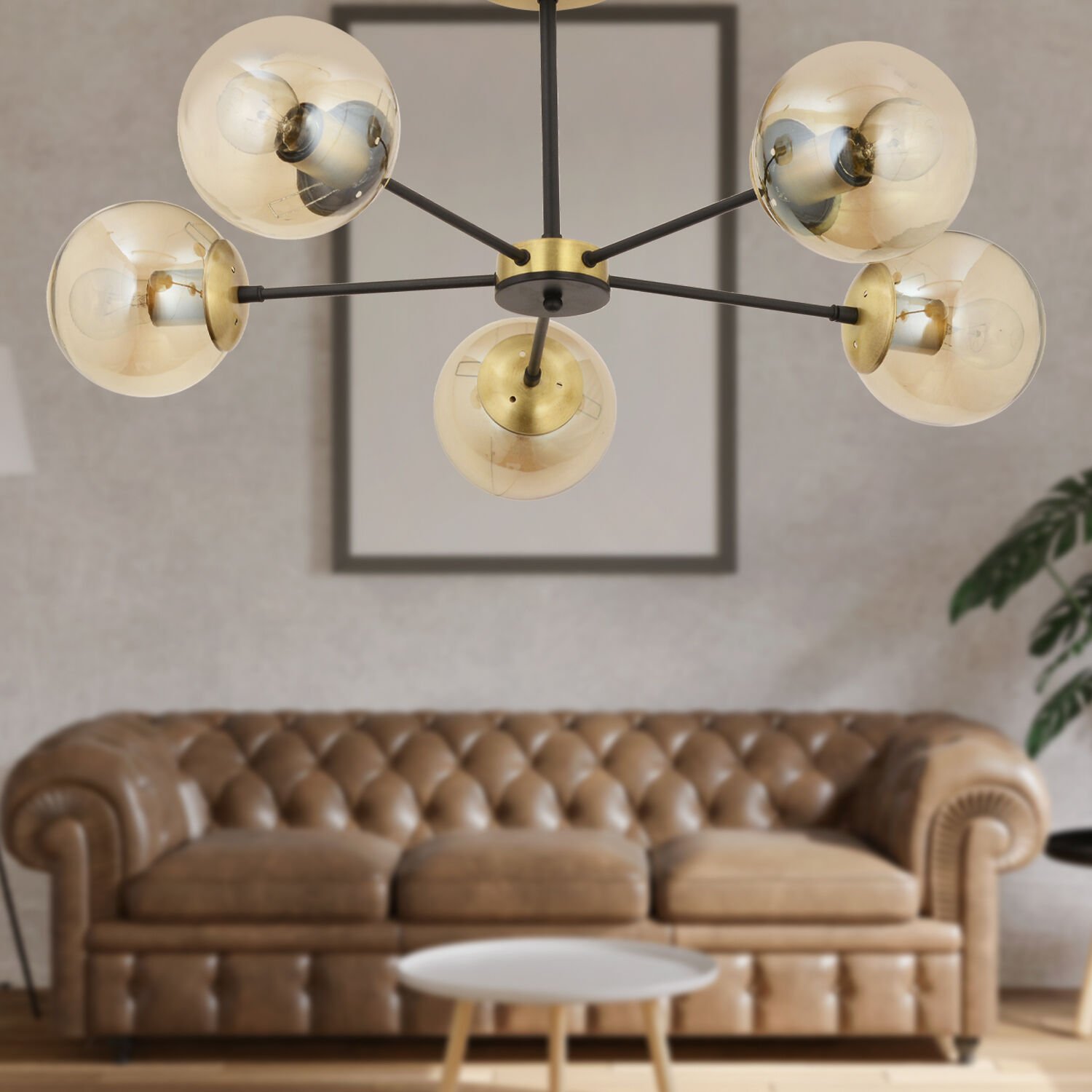 Nide 5Li Siyah Eskitme Bal Camlı Modern Genç Odası Yatak Odası Retro Salon Avize