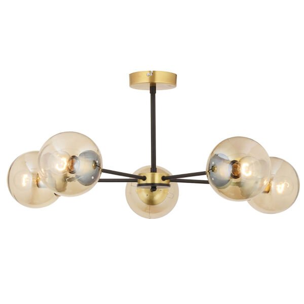 Nide 5Li Siyah Eskitme Bal Camlı Modern Genç Odası Yatak Odası Retro Salon Avize