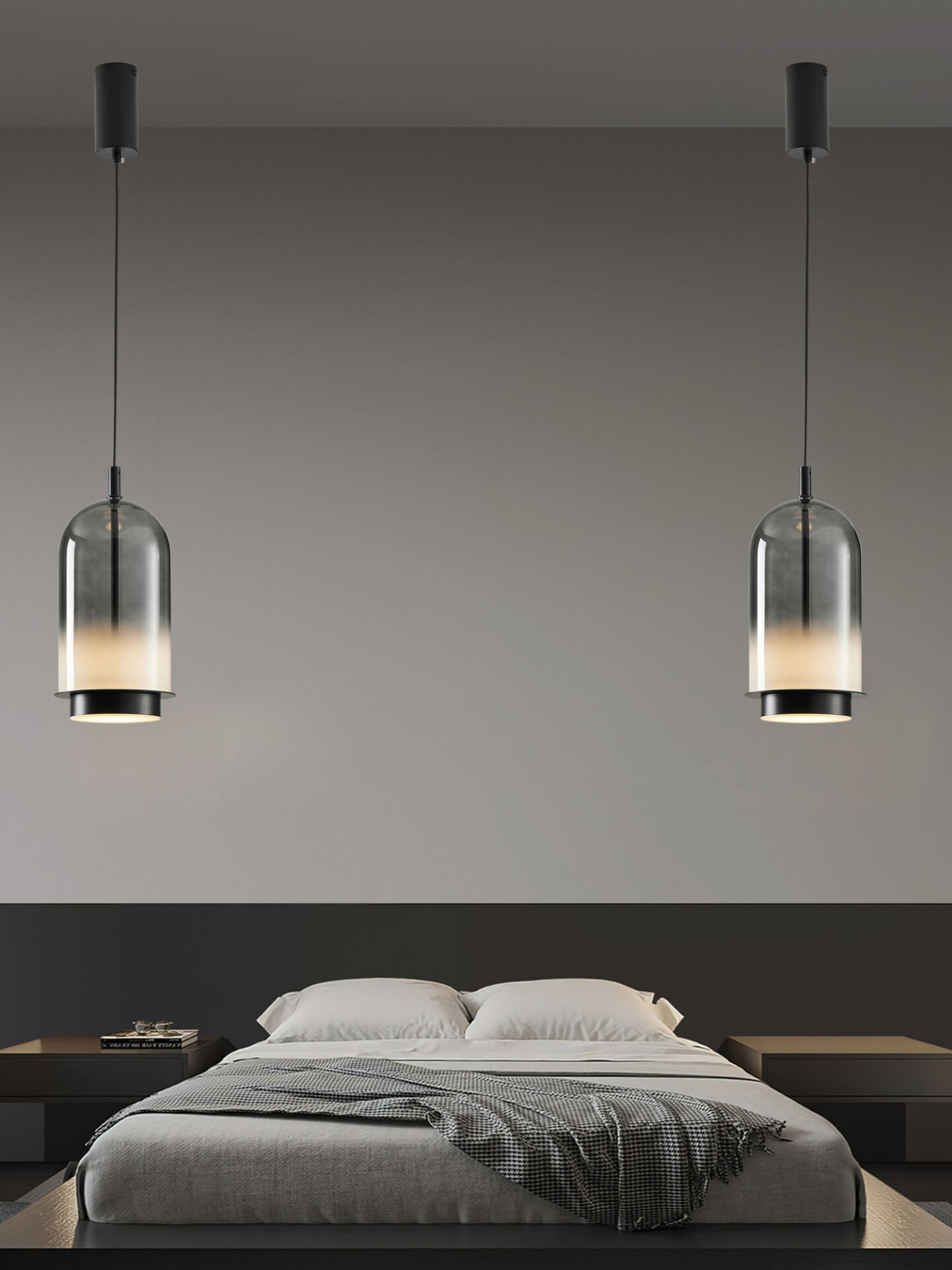 Velmio Modern Cam Tekli LED Sarkıt Avize Gri