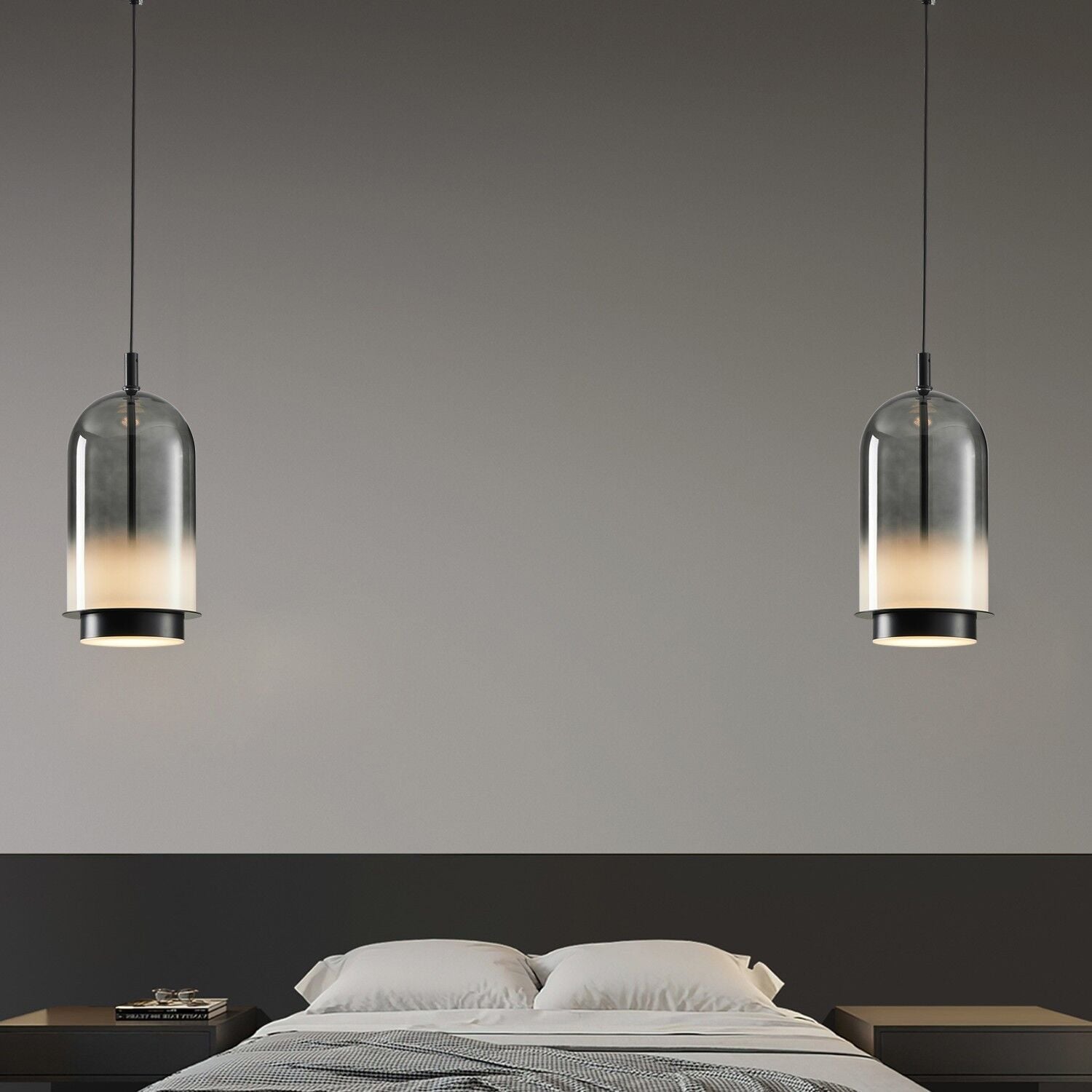 Velmio Modern Cam Tekli LED Sarkıt Avize Gri