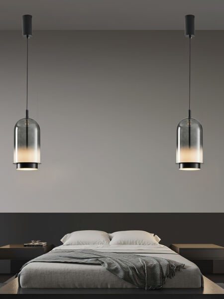 Velmio Modern Cam Tekli LED Sarkıt Avize Gri