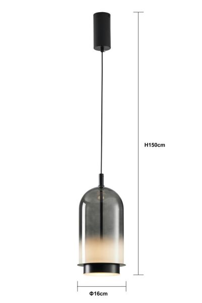 Velmio Modern Cam Tekli LED Sarkıt Avize Gri