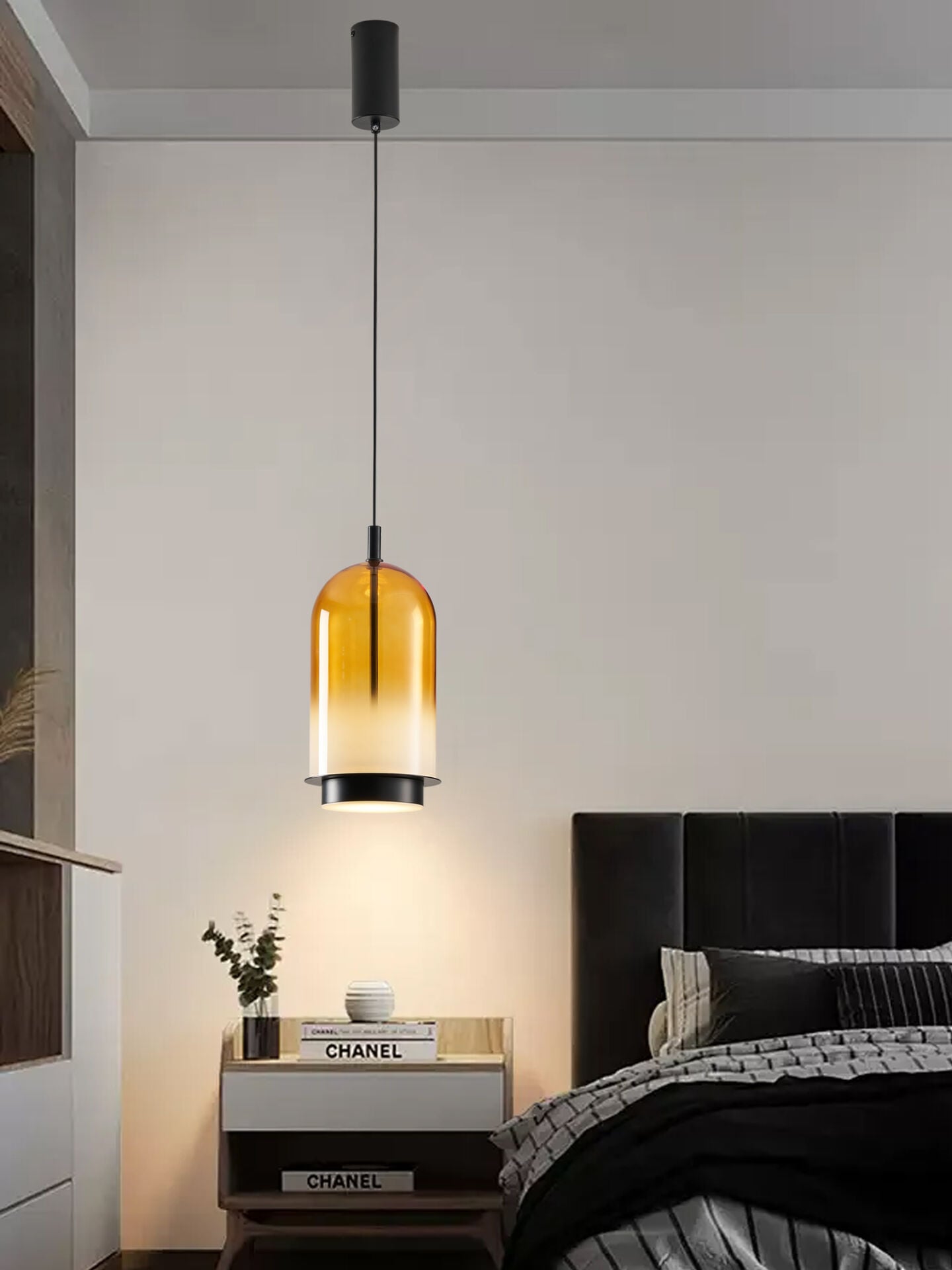 Velmio Modern Cam Tekli LED Sarkıt Avize Eskitme