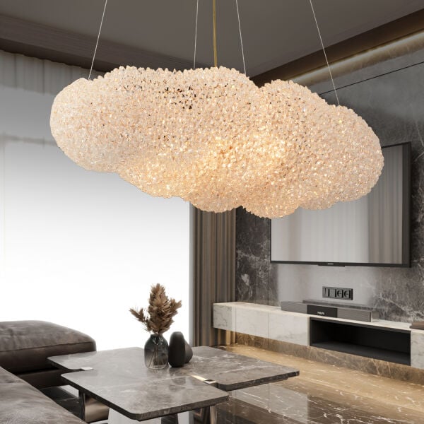 Pansy Yemek Masa Üstü Bulut Gold Kaplamalı Modern Tasarım Salon Kristal Sarkıt Avize