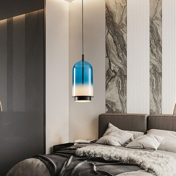 Velmio Modern Cam Tekli LED Sarkıt Avize Mavi
