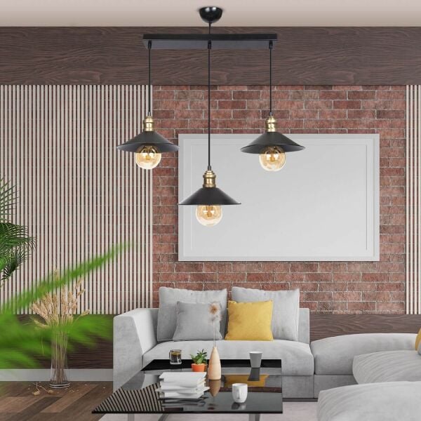 Gönen 3Lü Siyah Sıralı Modern Retro Sarkıt Mutfak Retro Salon Avize