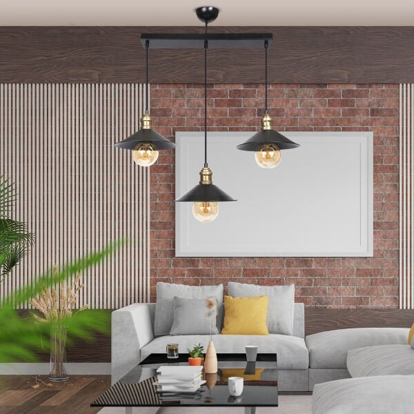 Gönen 3Lü Siyah Sıralı Modern Retro Sarkıt Mutfak Retro Salon Avize