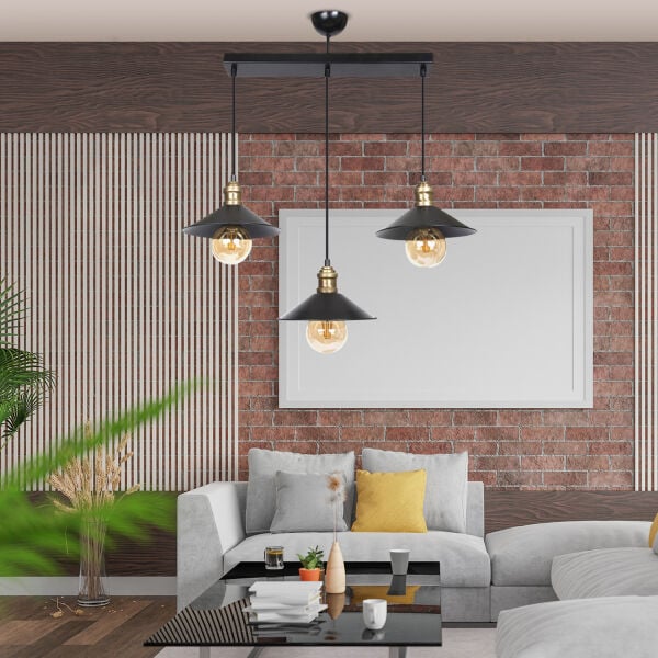 Gönen 3Lü Siyah Sıralı Modern Retro Sarkıt Mutfak Retro Salon Avize
