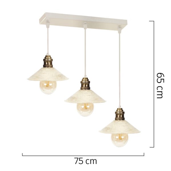 Gönen 3Lü Beyaz Patinalı Modern Retro Sarkıt Salon Avize