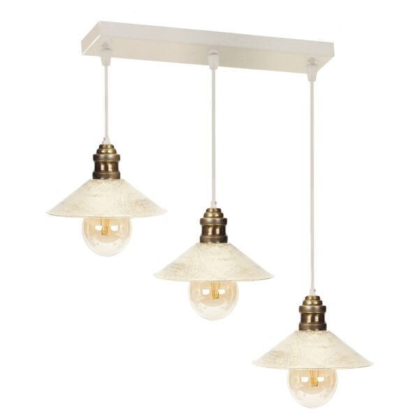 Gönen 3Lü Beyaz Patinalı Modern Retro Sarkıt Salon Avize