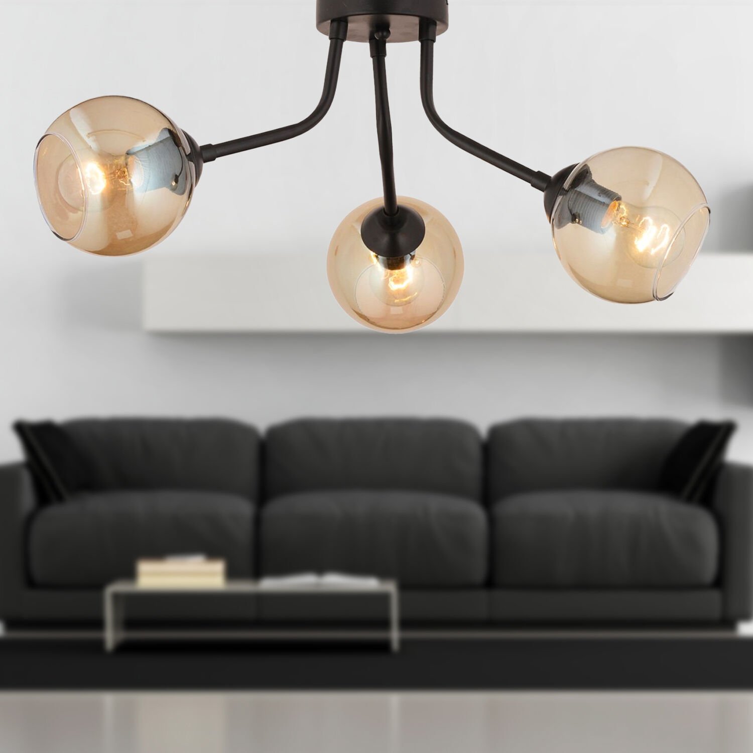 David 3 Lü Siyah Bal Camlı Modern Genç Odası Mutfak Retro Salon Avize