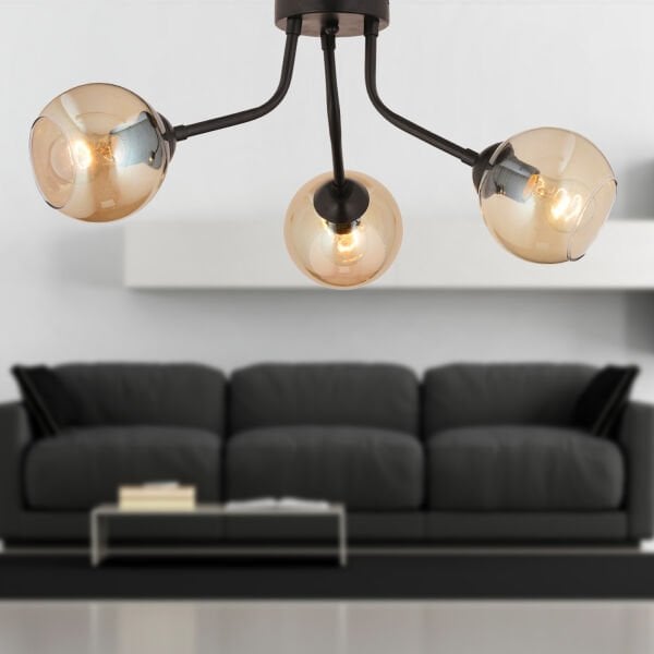 David 3 Lü Siyah Bal Camlı Modern Genç Odası Mutfak Retro Salon Avize