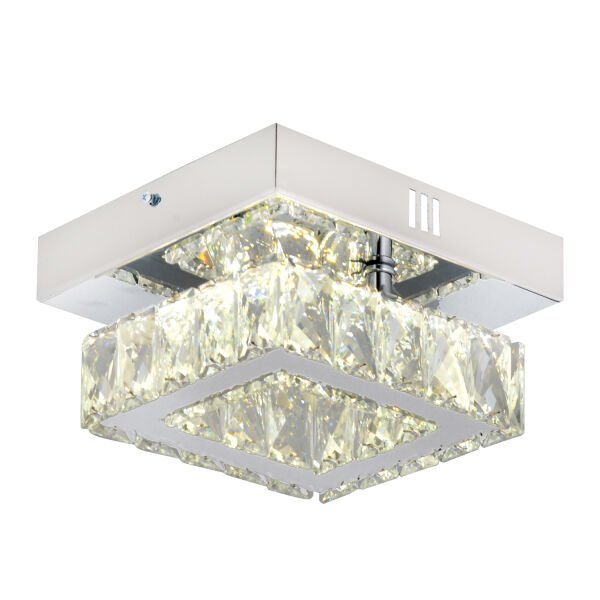 Modina Tek Katlı Krom 3 Renkli 20 Watt Ledli 3 Renkli Kristalli Taşlı Modern Tasarım Led  Kristal Salon Avize