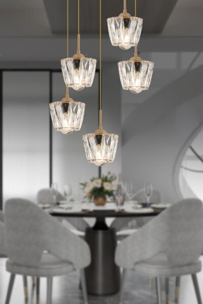 Fernando 5 Li Yuvarlak Eskitme Kristal Taşlı Salon Avize