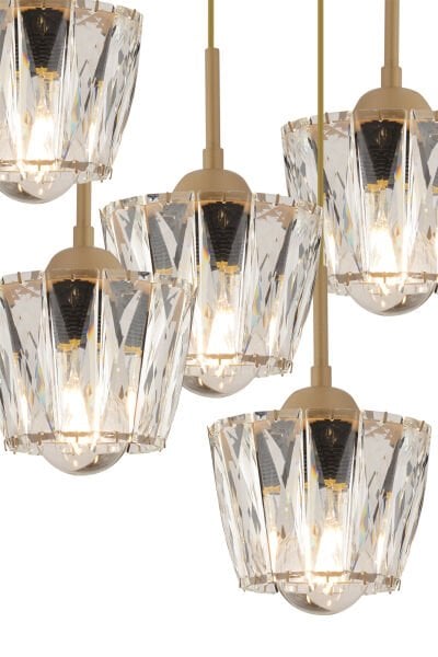 Fernando 5 Li Yuvarlak Eskitme Kristal Taşlı Salon Avize