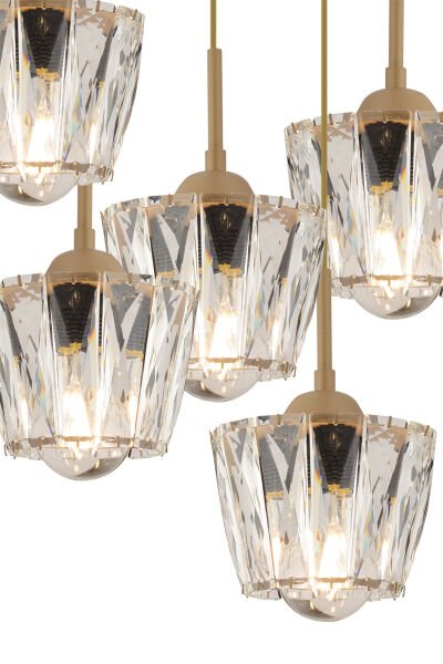 Fernando 5 Li Yuvarlak Eskitme Kristal Taşlı Salon Avize