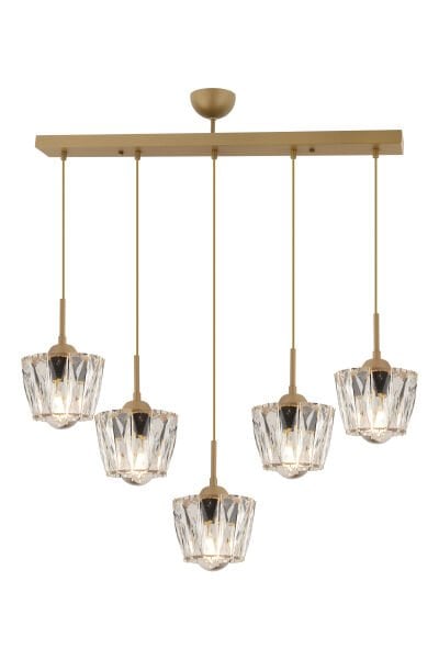 Fernando 5 Li Sıralı Eskitme Kristal Taşlı Salon Avize