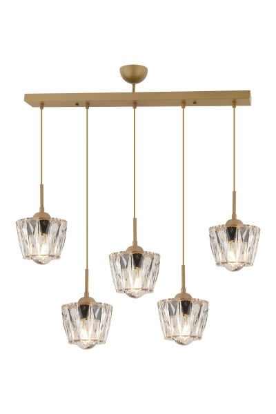 Fernando 5 Li Sıralı Eskitme Kristal Taşlı Salon Avize