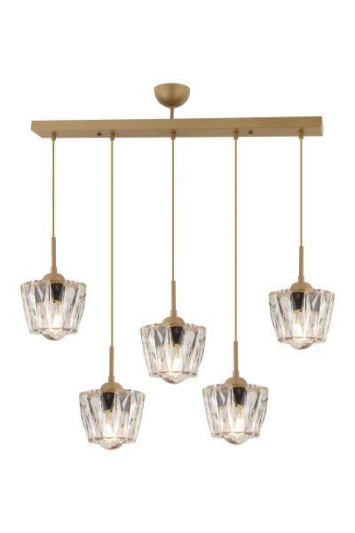 Fernando 5 Li Sıralı Eskitme Kristal Taşlı Salon Avize