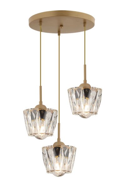 Fernando 3 Lü Yuvarlak Eskitme Kristal Taşlı Salon Avize