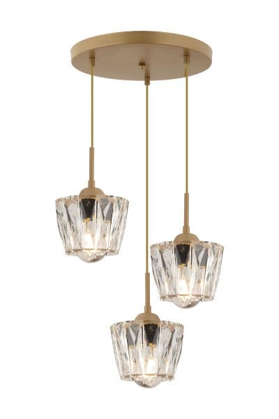 Fernando 3 Lü Yuvarlak Eskitme Kristal Taşlı Salon Avize